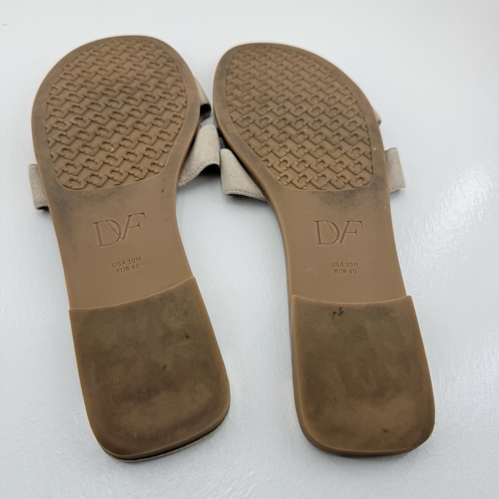 Diane von Furstenberg Tan Brown Suede Leather Flat Slide Sandals Women's Size 10 - Picture 7 of 9